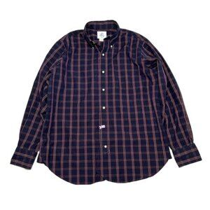 Brooks Brothers Black Fleece Button Down Shirt Plaid Size XL Navy Blue Red
